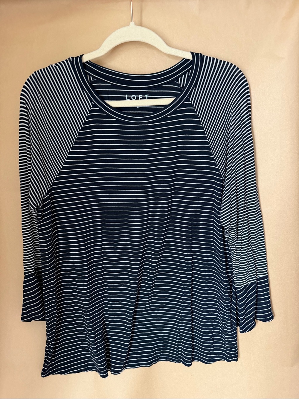 LOFT Navy & White Striped Raglan Long-Sleeve Top